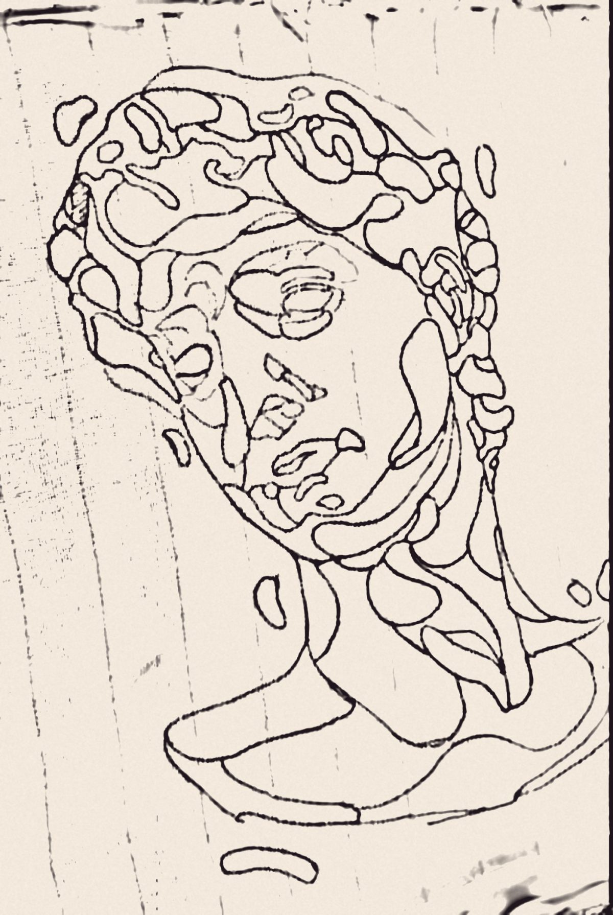 Continuous ink line drawing of a classical bust